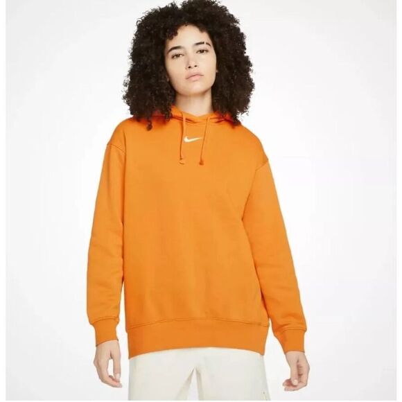 Nike NSW Essentials Women's Oversized Hoodie center swoosh orange 2XL Light Curr - Picture 1 of 6